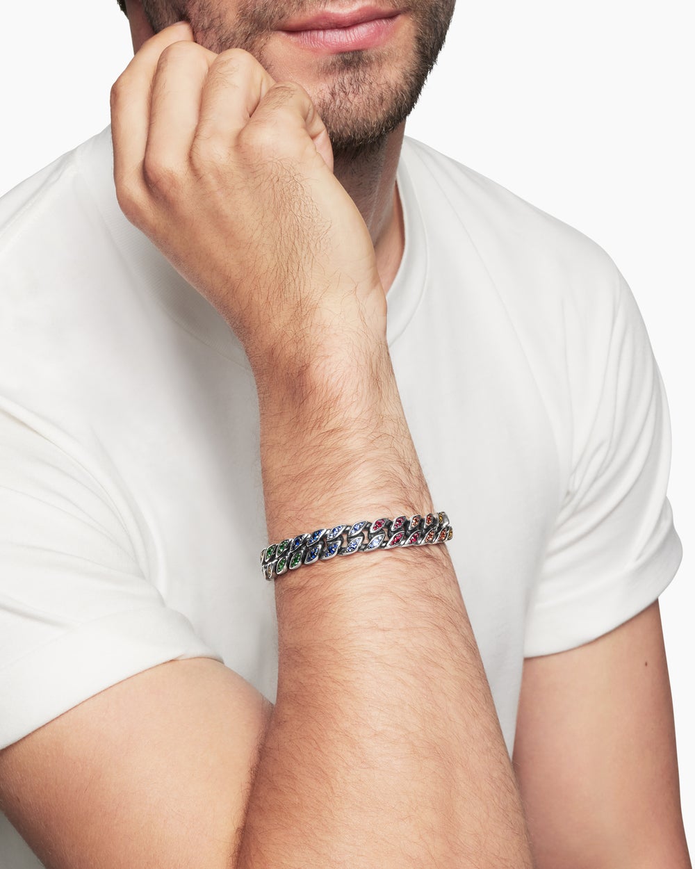 Mens Curb Chain Bracelet in Sterling Silver, 11.5mm