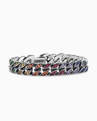 Curb Chain Bracelet in Sterling Silver with Rainbow Pavé