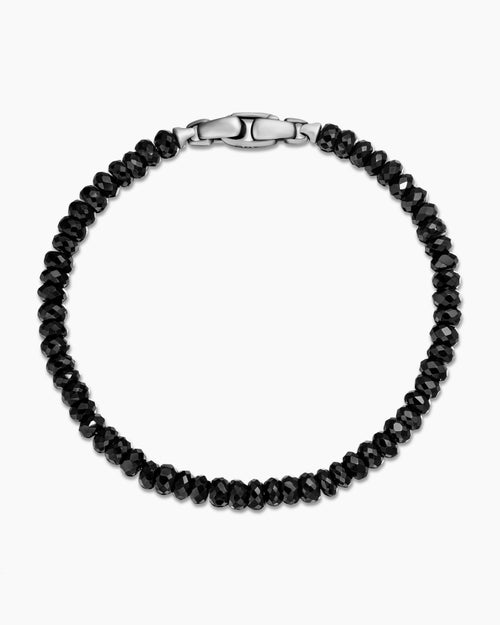 Mens Spiritual Beads Faceted Bracelet in Sterling Silver with Black Spinel, 5mm