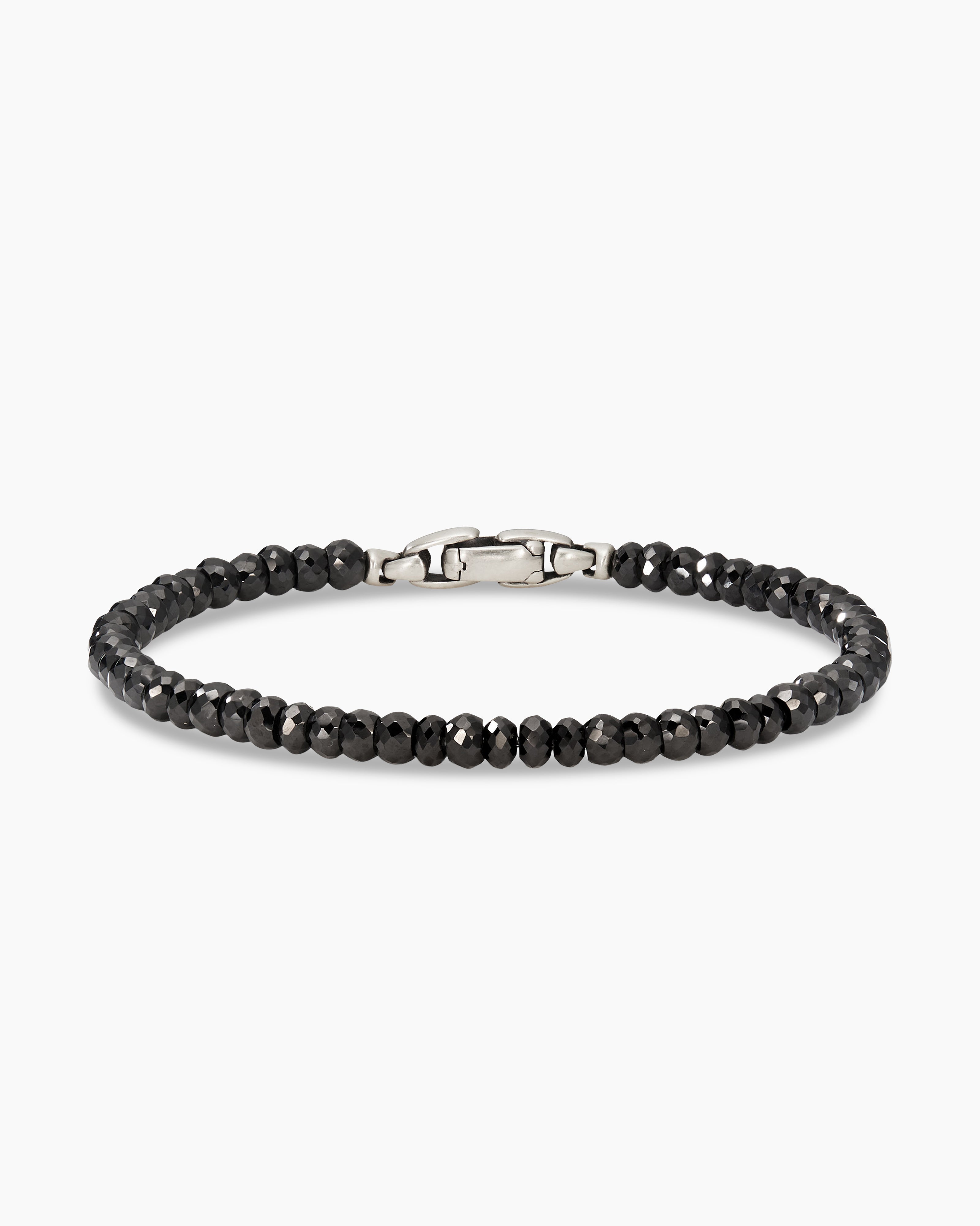 Black Round (Multi-Size) Agate Beaded Bracelet With Sterling Silver |  Elasaro