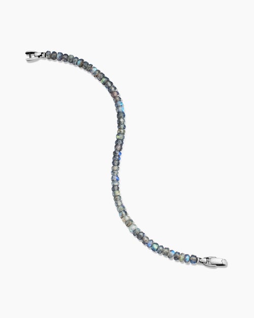 Mens Spiritual Beads Faceted Bracelet in Sterling Silver with Labradorite, 5mm