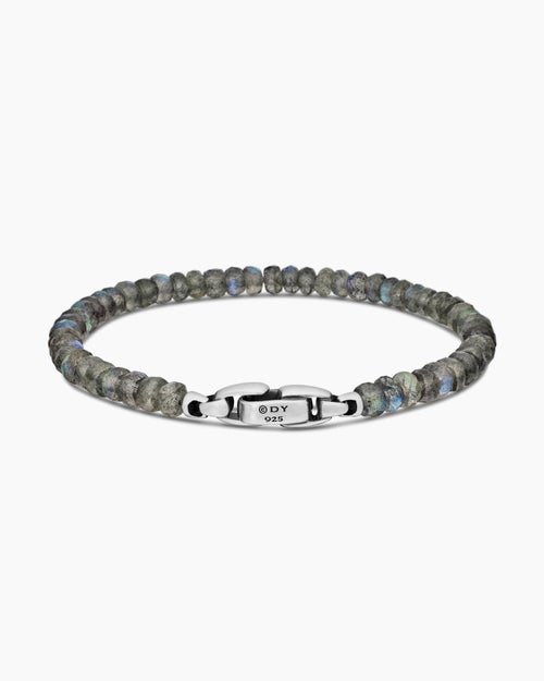 Mens Spiritual Beads Faceted Bracelet in Sterling Silver with Labradorite, 5mm
