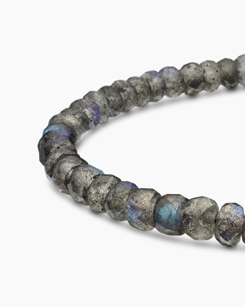 Mens Spiritual Beads Faceted Bracelet in Sterling Silver with Labradorite, 5mm