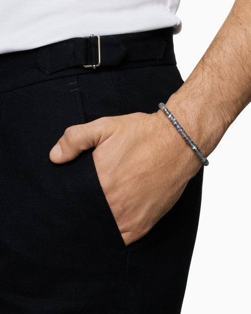Mens Spiritual Beads Faceted Bracelet in Sterling Silver with Labradorite, 5mm