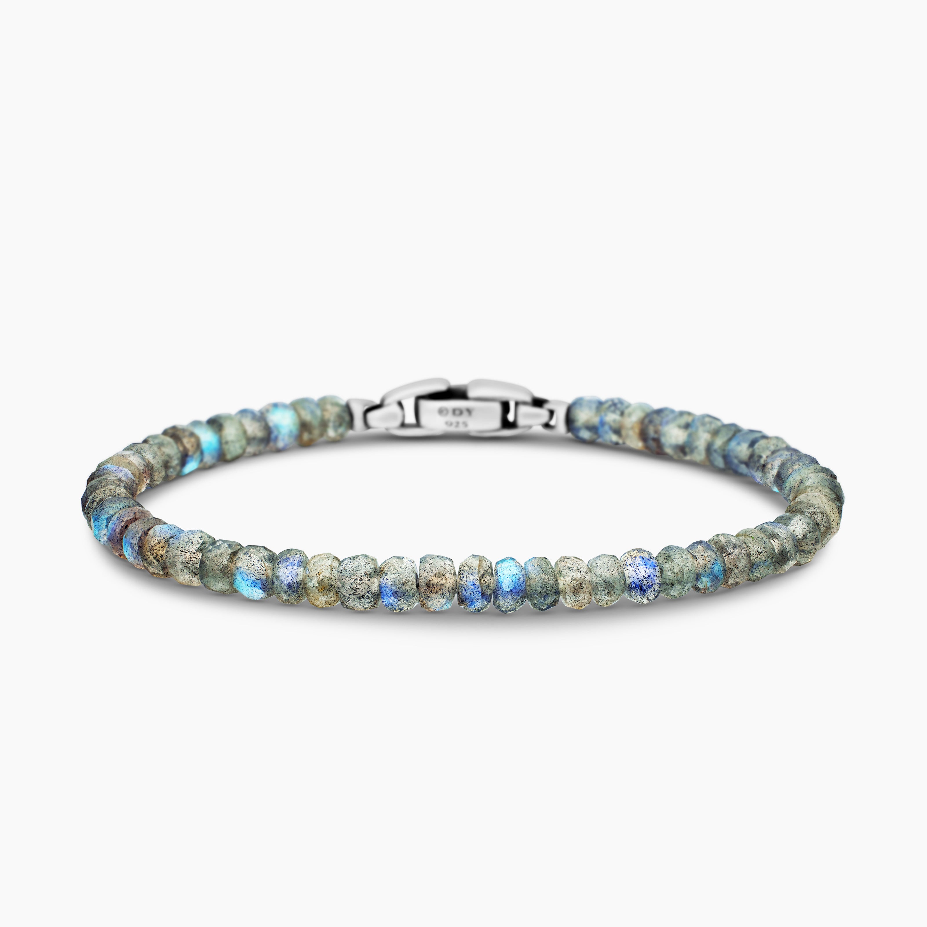 Mens Spiritual Beads Faceted Bracelet in Sterling Silver with Labradorite, 5mm