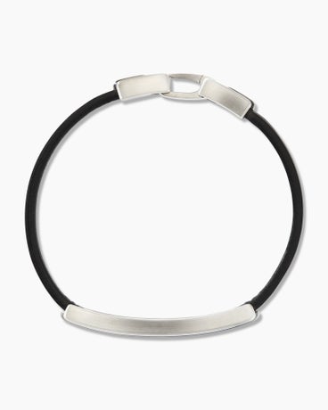Deco ID Bracelet in Black Leather with Sterling Silver, 7mm