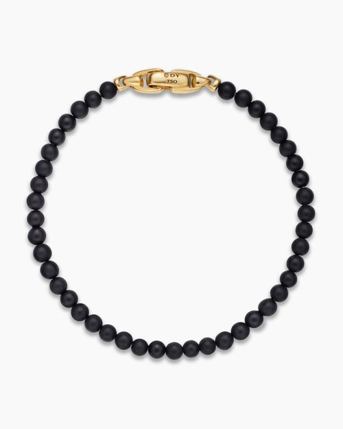 Mens Spiritual Beads Bracelet with Black Onyx and 18K Yellow Gold, 4mm
