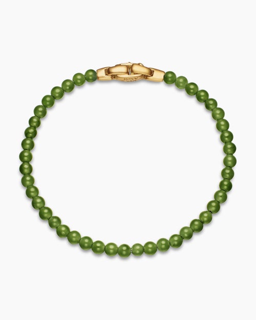 Mens Spiritual Beads Bracelet with Nephrite Jade and 18K Yellow Gold, 4mm