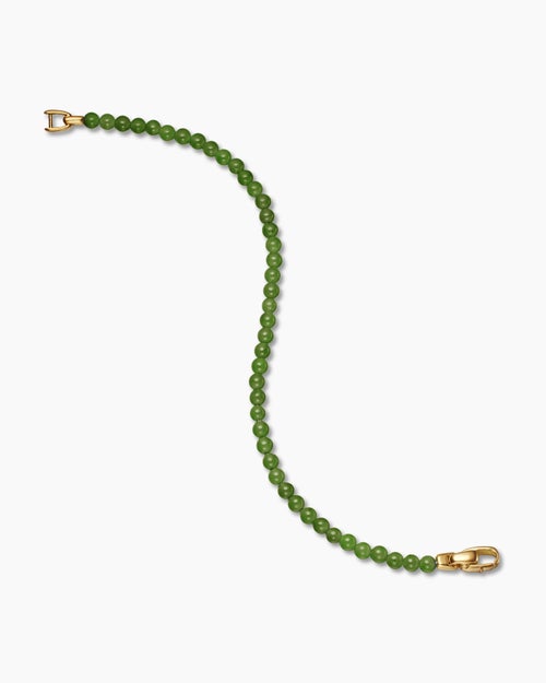 Mens Spiritual Beads Bracelet with Nephrite Jade and 18K Yellow Gold, 4mm