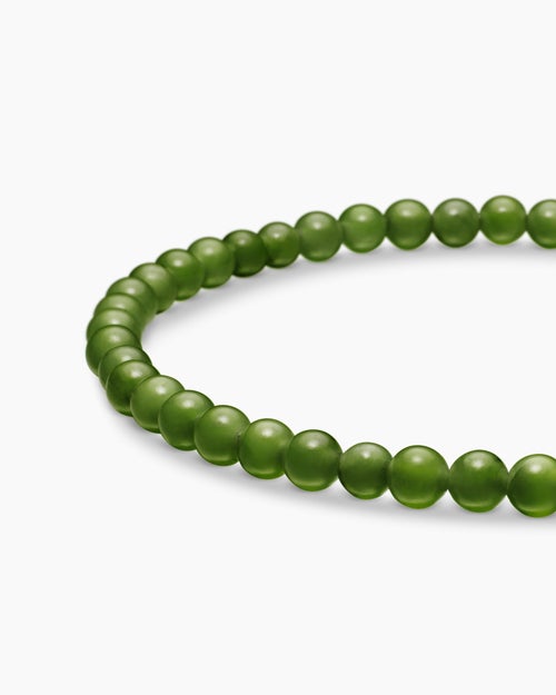 Mens Spiritual Beads Bracelet with Nephrite Jade and 18K Yellow Gold, 4mm