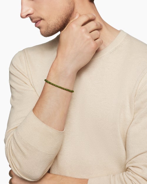 Mens Spiritual Beads Bracelet with Nephrite Jade and 18K Yellow Gold, 4mm