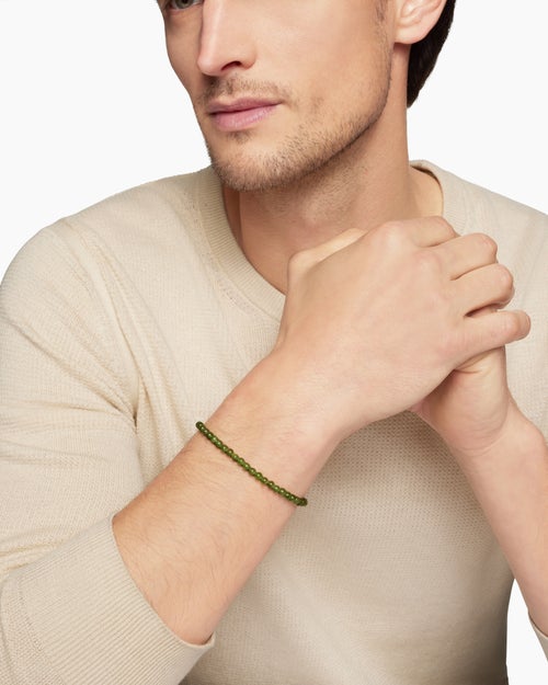 Mens Spiritual Beads Bracelet with Nephrite Jade and 18K Yellow Gold, 4mm