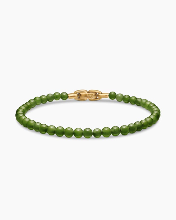 STONE BEAD BRACELET 4 MM W/GOLD BEADS WHITE JADE