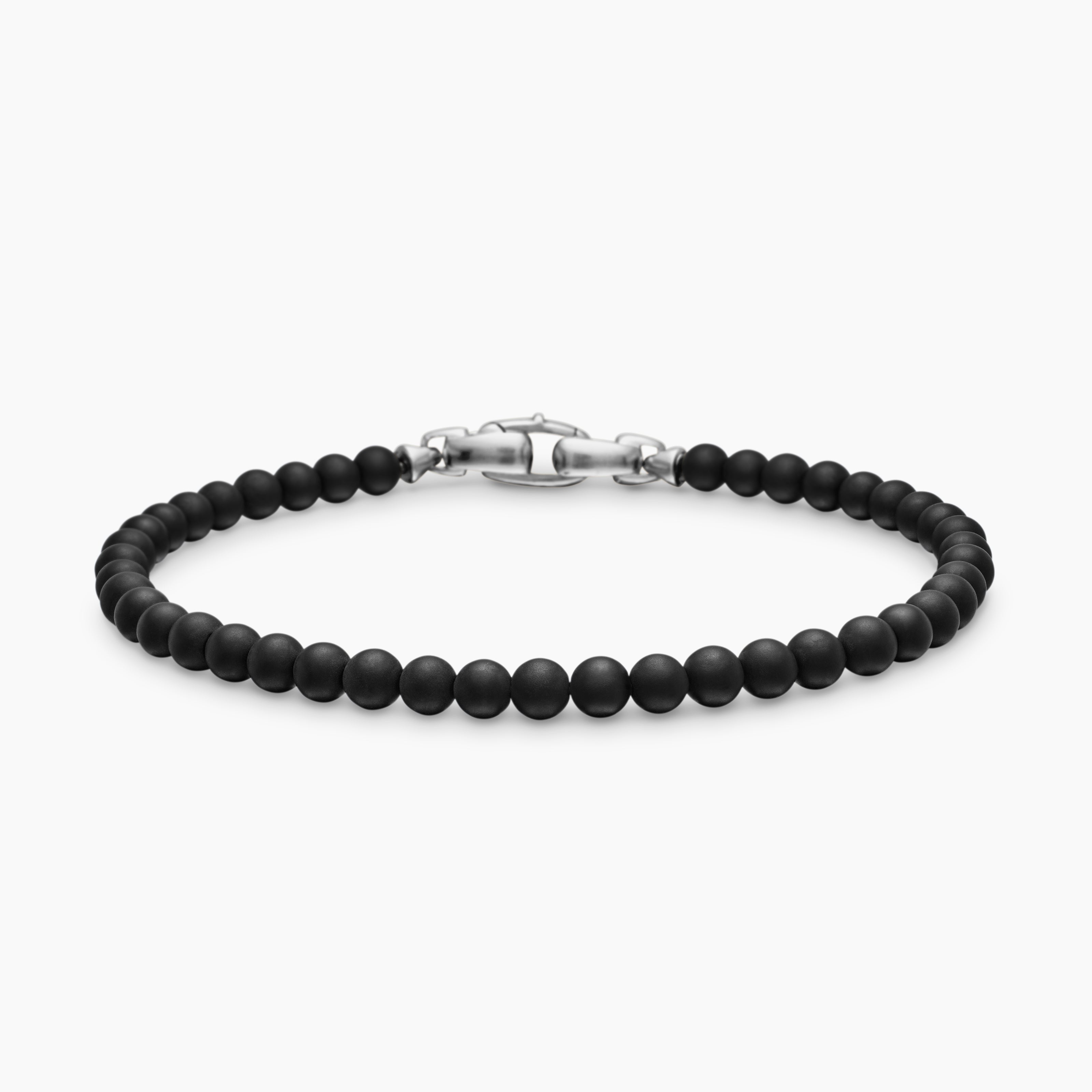 Mens Spiritual Beads Bracelet in Black Onyx with Sterling Silver, 4mm