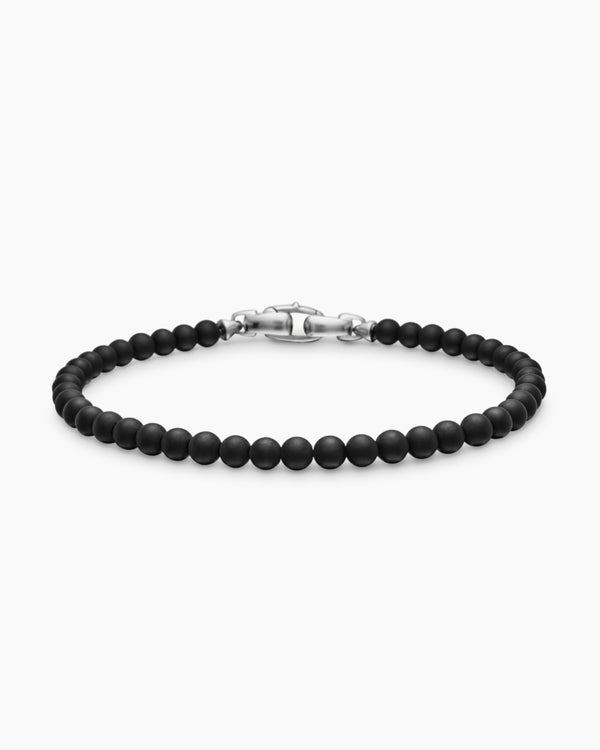 Spiritual Beads Bracelet in Black Onyx with Sterling Silver, 4mm