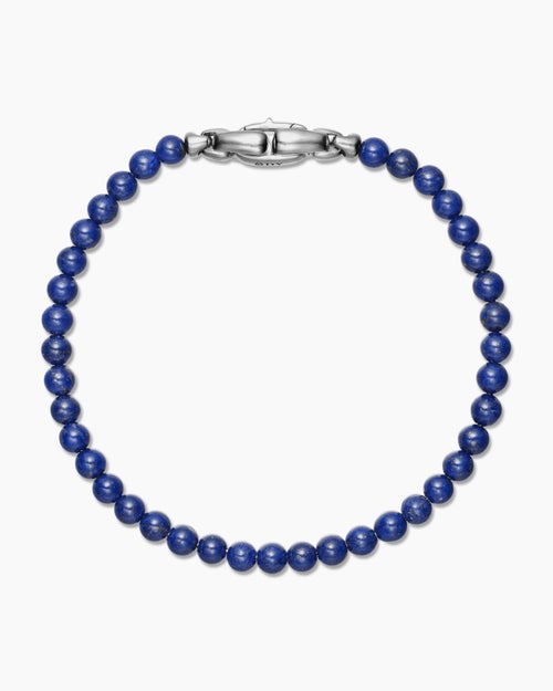 Mens Spiritual Beads Bracelet in Lapis with Sterling Silver, 4mm