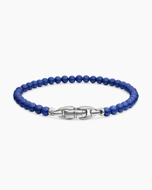 Mens Spiritual Beads Bracelet in Lapis with Sterling Silver, 4mm