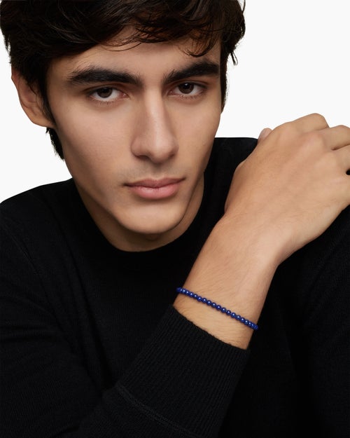 Mens Spiritual Beads Bracelet in Sterling Silver, 4mm