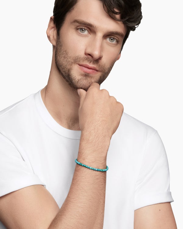 Spiritual Beads Bracelet in Turquoise with Sterling Silver, 4mm