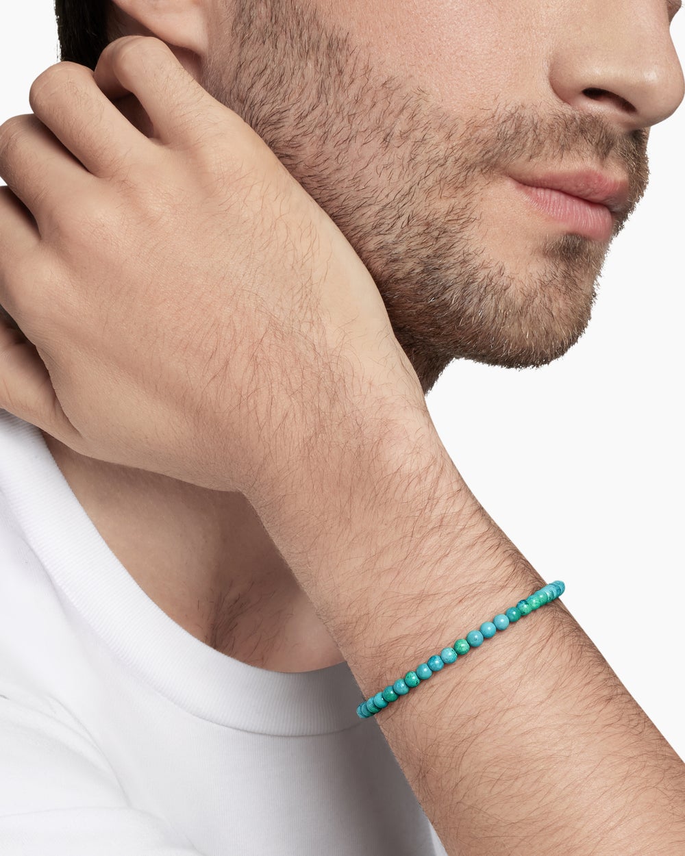 Mens Spiritual Beads Bracelet in Sterling Silver, 4mm