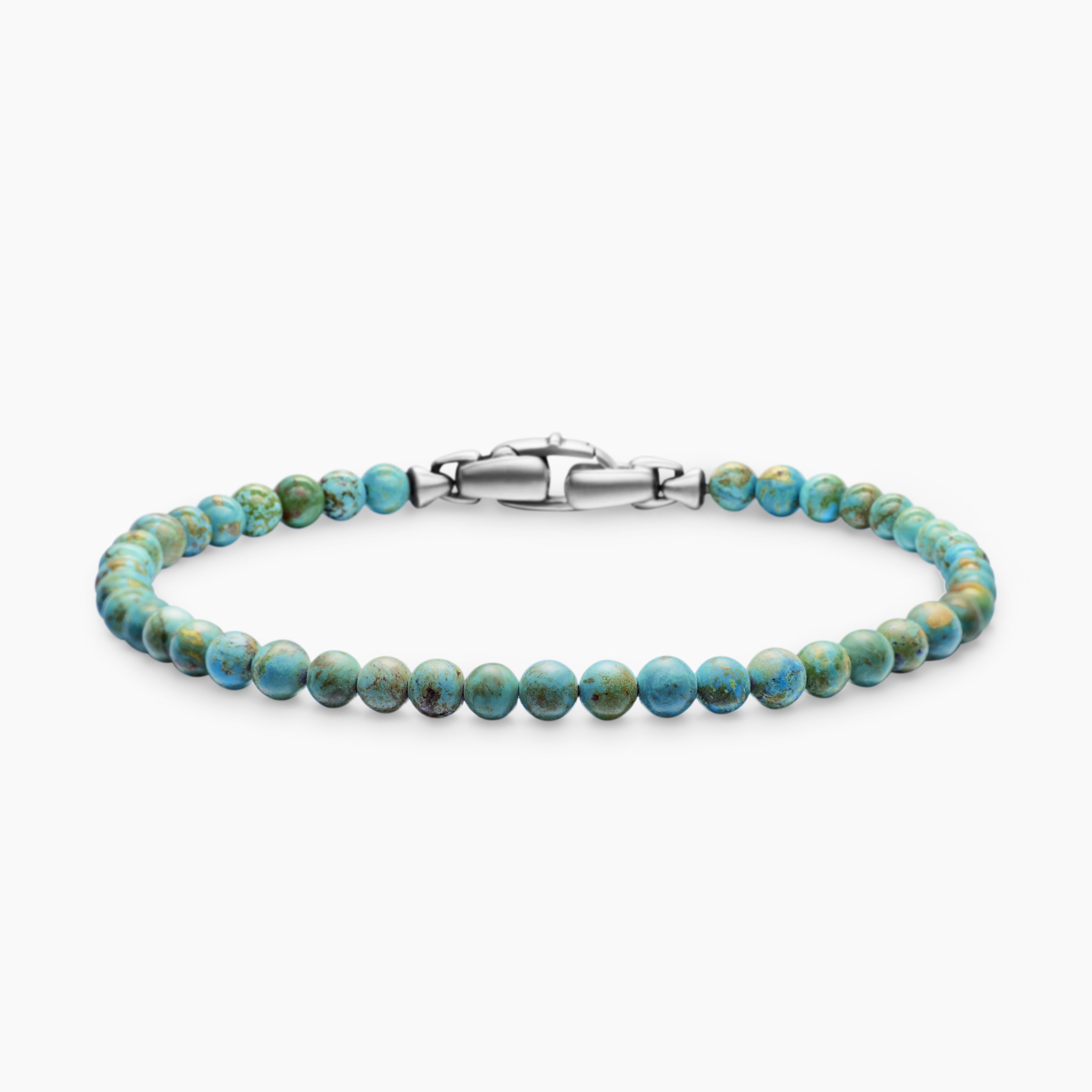 Mens Spiritual Beads Bracelet in Sterling Silver, 4mm