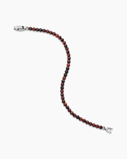 Mens Spiritual Beads Bracelet in Sterling Silver, 4mm