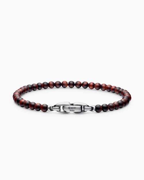 Mens Spiritual Beads Bracelet in Sterling Silver, 4mm