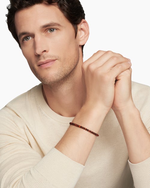 Mens Spiritual Beads Bracelet in Sterling Silver, 4mm