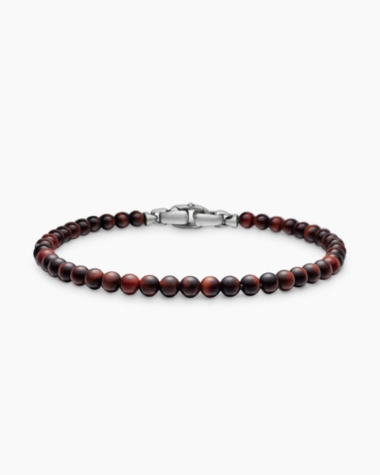 Bracelet Spiritual Beads en argent massif avec œil de tigre rouge, 4 mm