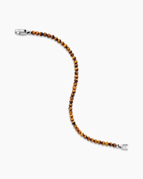 Mens Spiritual Beads Bracelet in Sterling Silver, 4mm