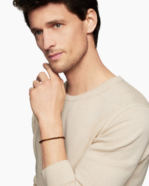 Mens Spiritual Beads Bracelet in Sterling Silver, 4mm