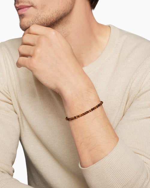 Mens Spiritual Beads Bracelet in Sterling Silver, 4mm