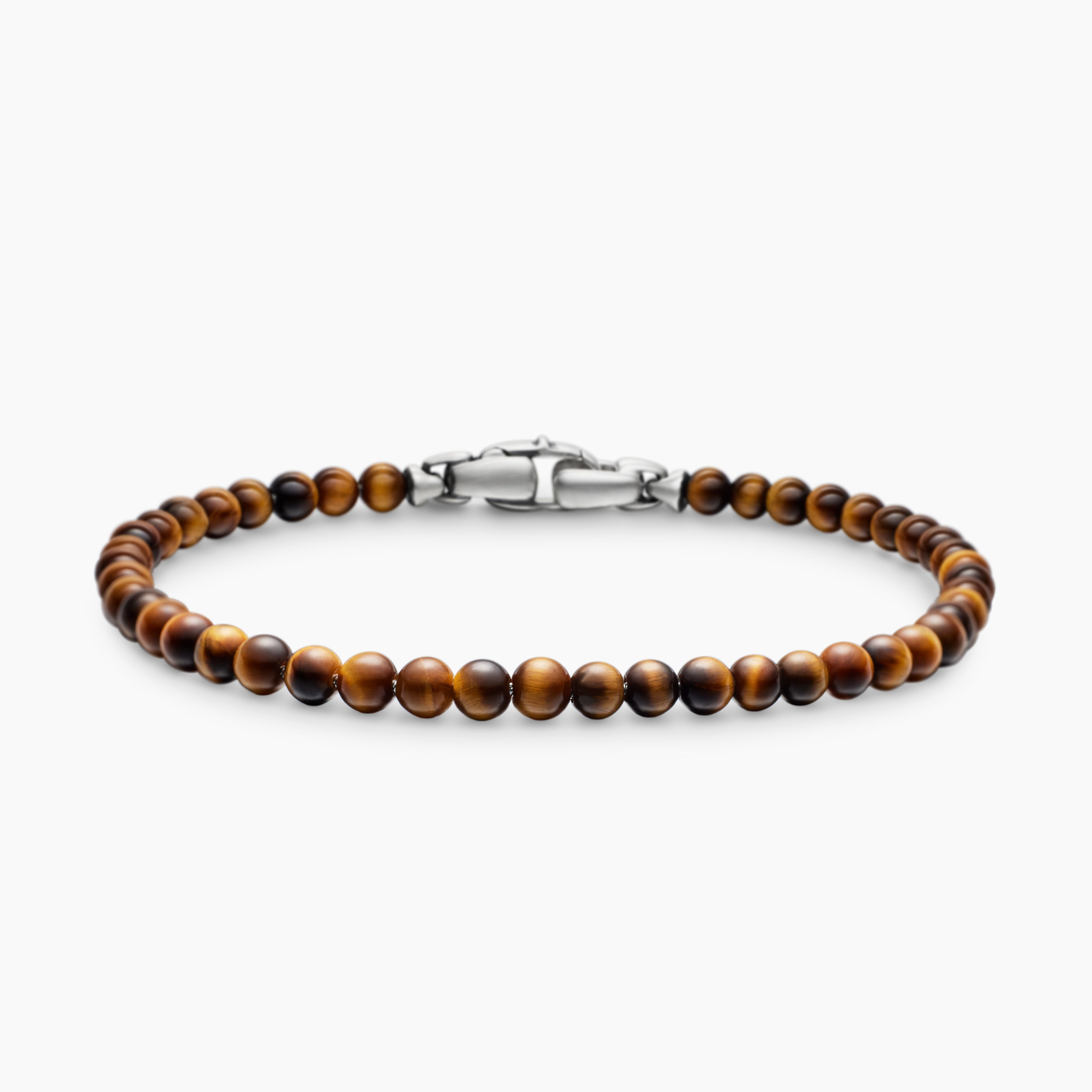Mens Spiritual Beads Bracelet in Tiger&rsquo;s Eye with Sterling Silver, 4mm
