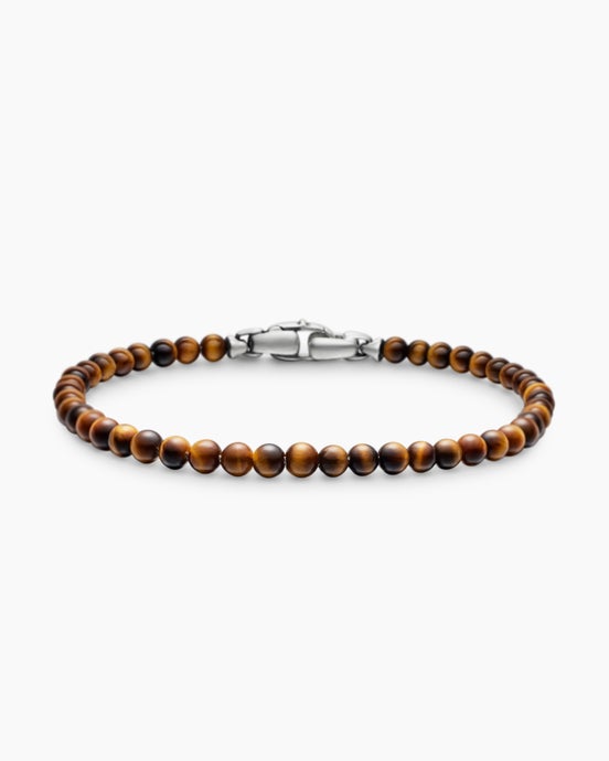 Spiritual Beads Bracelet in Tiger’s Eye with Sterling Silver, 4mm