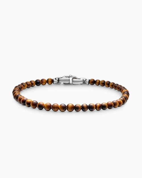 Mens Spiritual Beads Bracelet in Sterling Silver, 4mm
