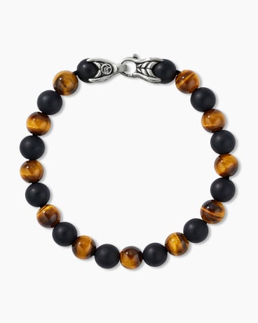 Spiritual Beads Alternating Bracelet in Sterling Silver with Tiger’s Eye and Black Onyx, 8mm