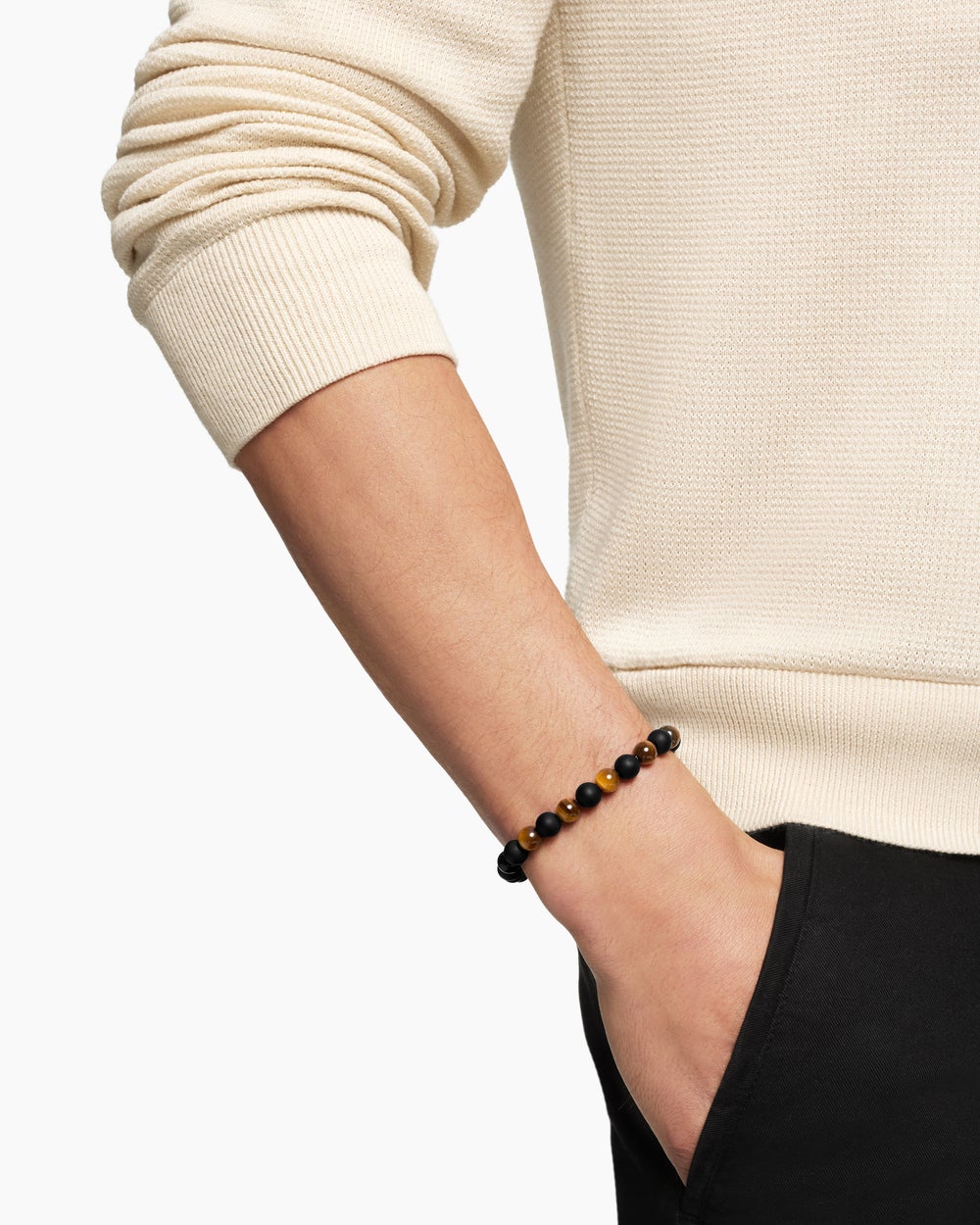 Mens Spiritual Beads Alternating Bracelet in Sterling Silver, 8mm