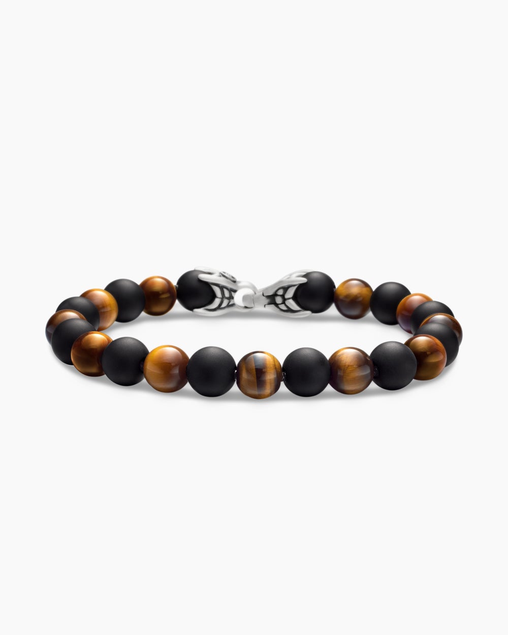 Mens Spiritual Beads Alternating Bracelet in Sterling Silver, 8mm