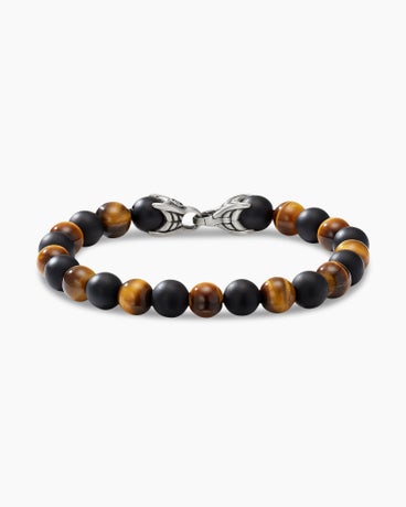 Spiritual Beads Alternating Bracelet in Sterling Silver with Tiger’s Eye and Black Onyx, 8mm