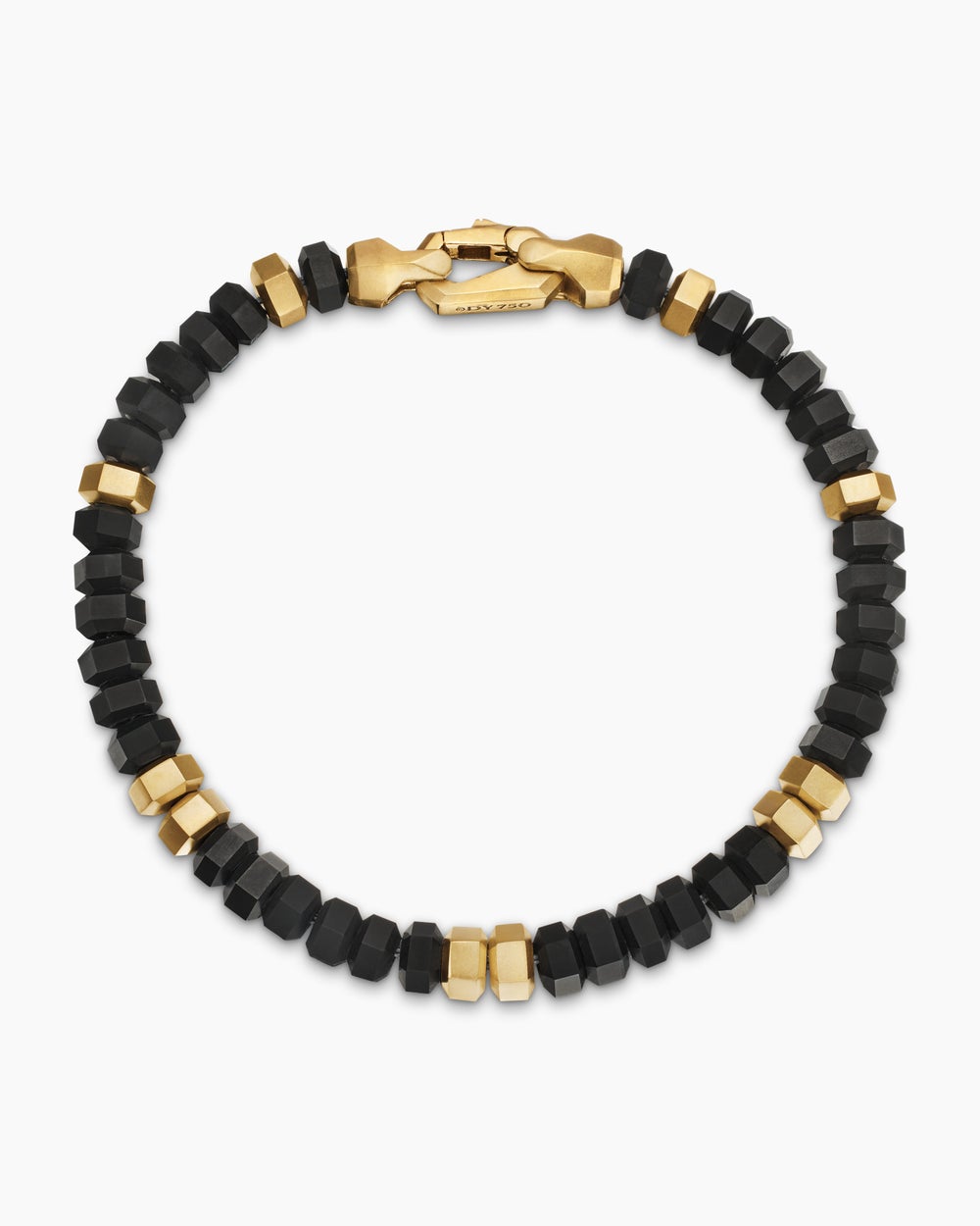 Mens Hex Bead Bracelet with 18ct Yellow Gold, 6mm