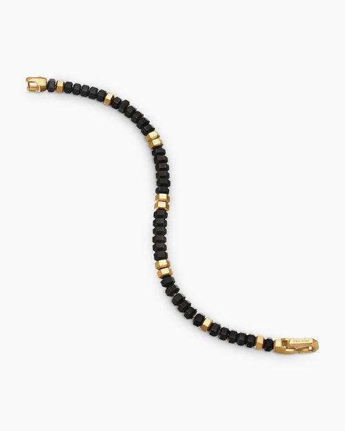 Mens Hex Bead Bracelet with Black Onyx and 18K Yellow Gold, 6mm