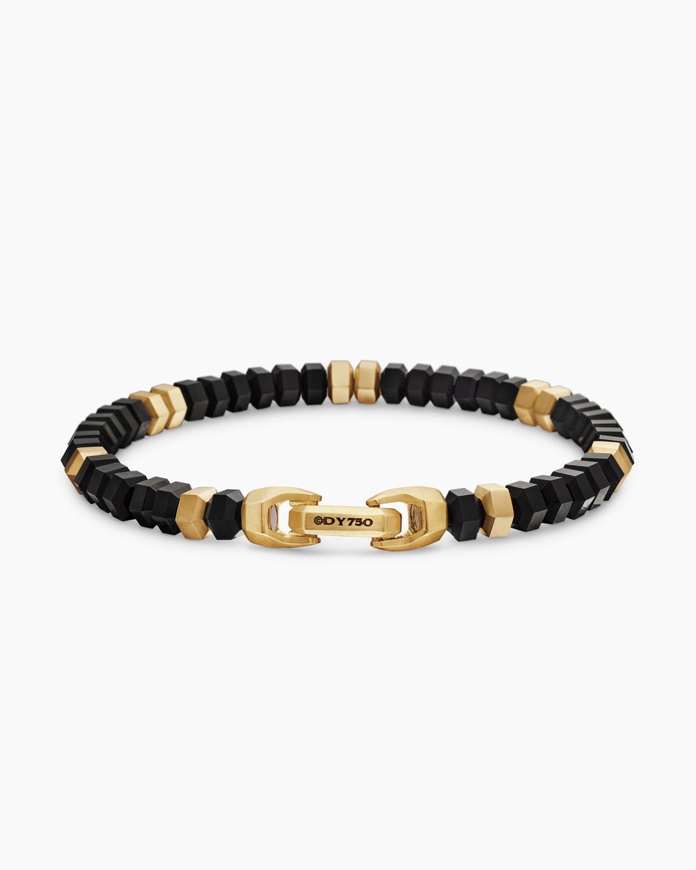 Mens Hex Bead Bracelet with 18ct Yellow Gold, 6mm