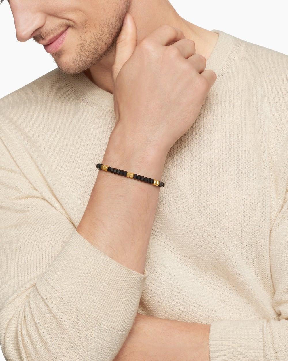 Mens Hex Bead Bracelet with 18ct Yellow Gold, 6mm