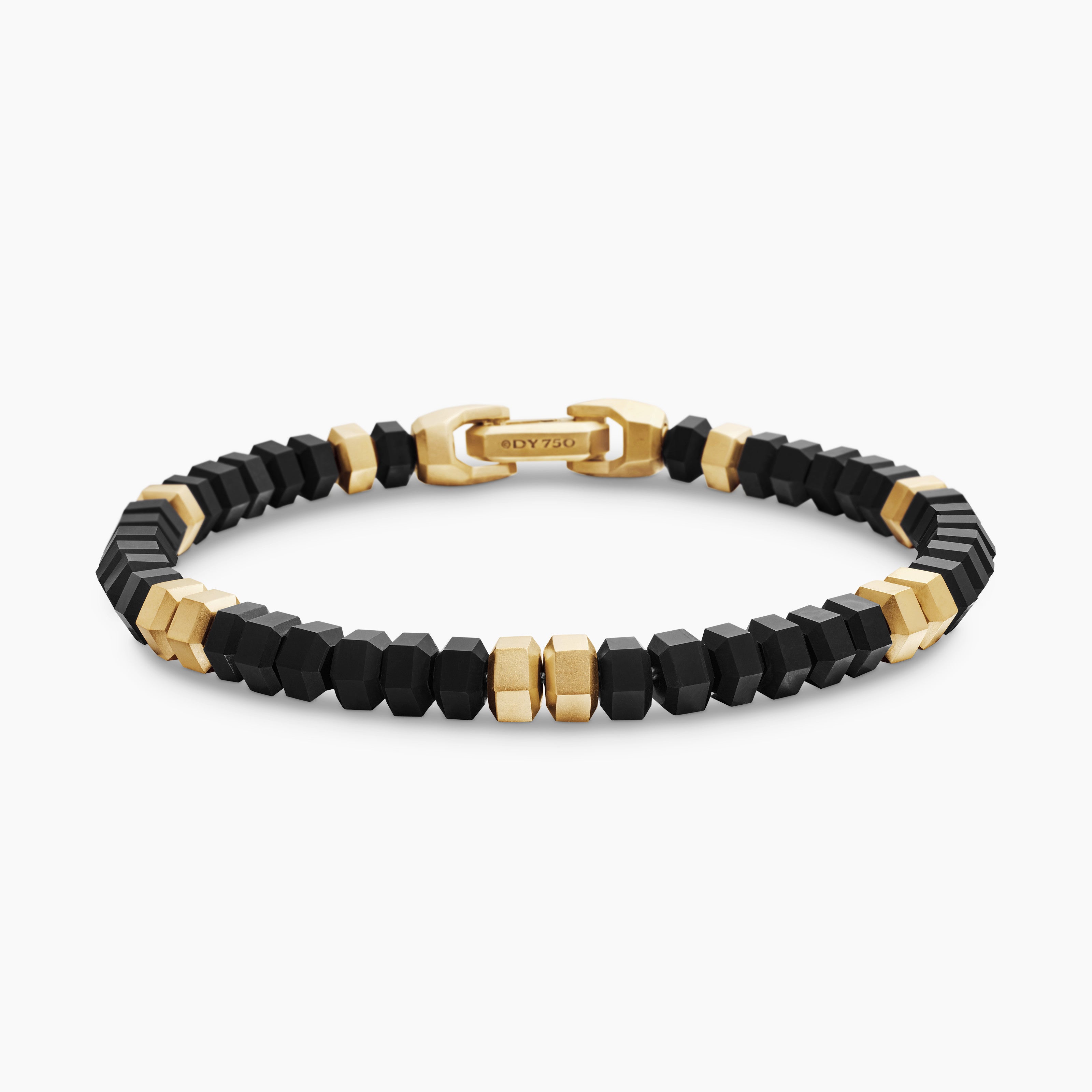 Mens Hex Bead Bracelet with 18K Yellow Gold, 6mm