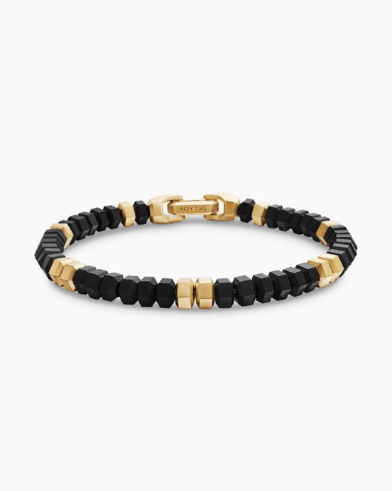 Hex Bead Bracelet with Black Onyx and 18K Yellow Gold, 6mm