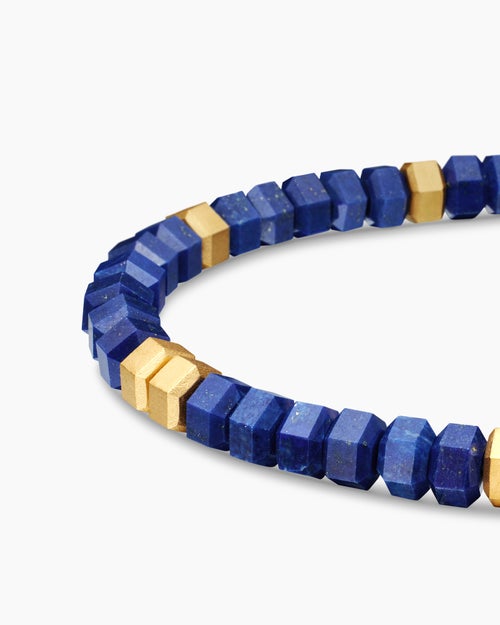 Mens Hex Bead Bracelet with 18K Yellow Gold, 6mm