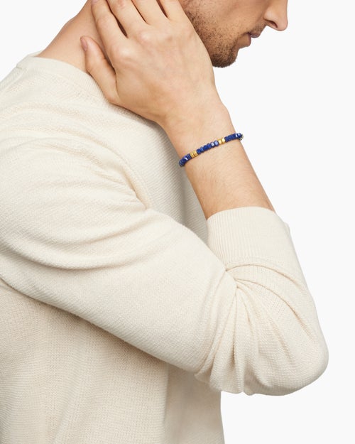 Mens Hex Bead Bracelet with Lapis and 18K Yellow Gold, 6mm