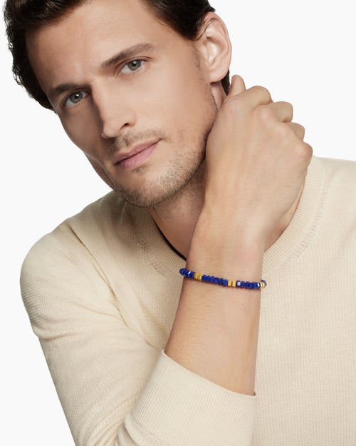 Mens Hex Bead Bracelet with 18K Yellow Gold, 6mm