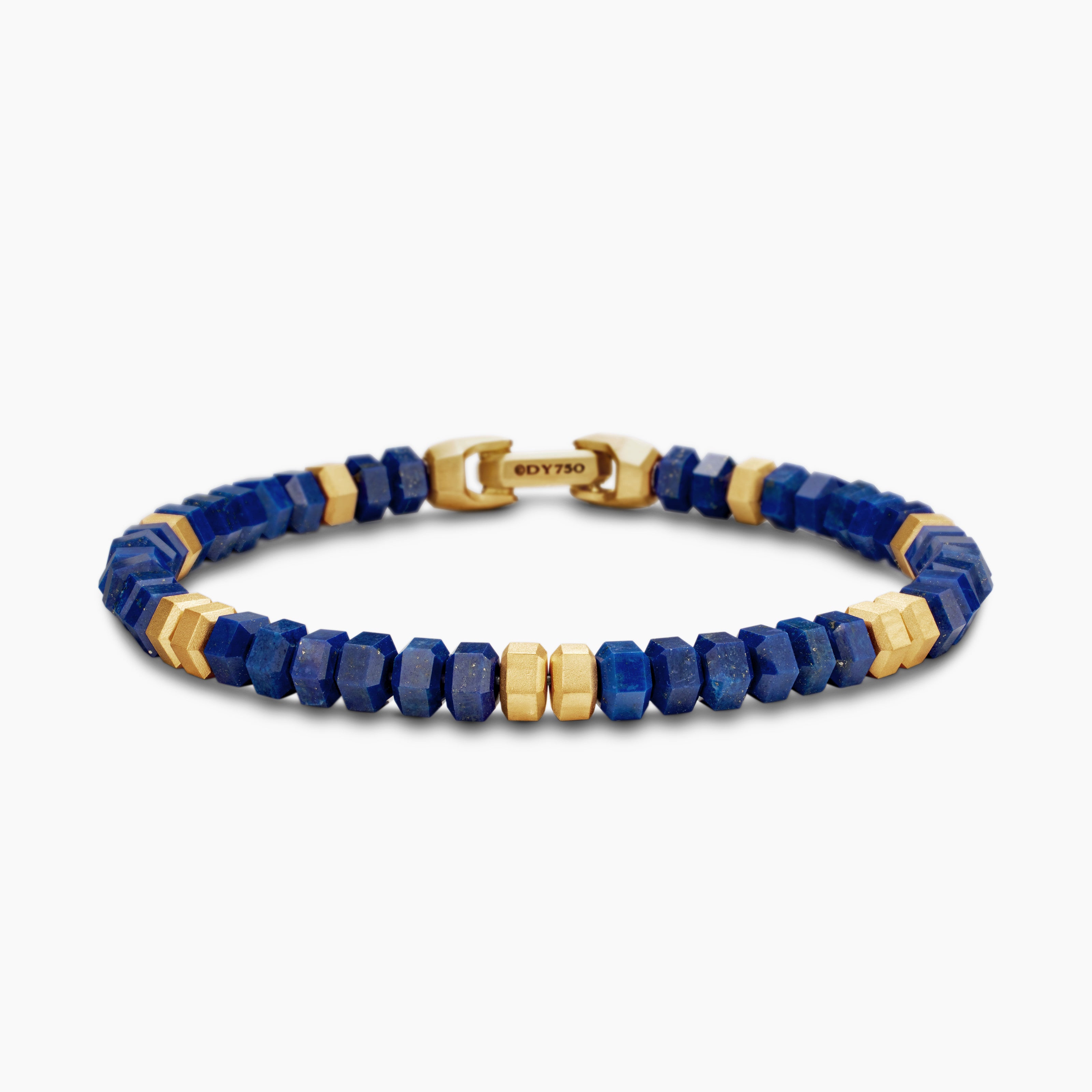 Mens Hex Bead Bracelet with 18K Yellow Gold, 6mm