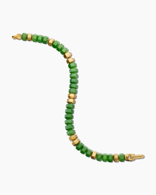 Mens Hex Bead Bracelet with Nephrite Jade and 18K Yellow Gold, 6mm